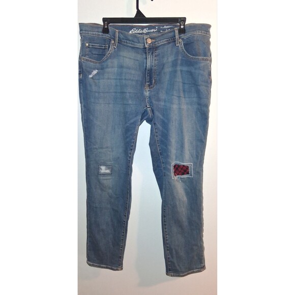 Eddie Bauer Medium Denim Boyfriend Slim Leg Embroidered Jeans Sz 16 - Picture 1 of 2